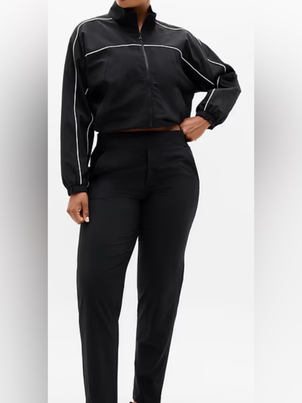 Athleta Black Lined Pants 0 Petite Ribbed Waist & Side Panels